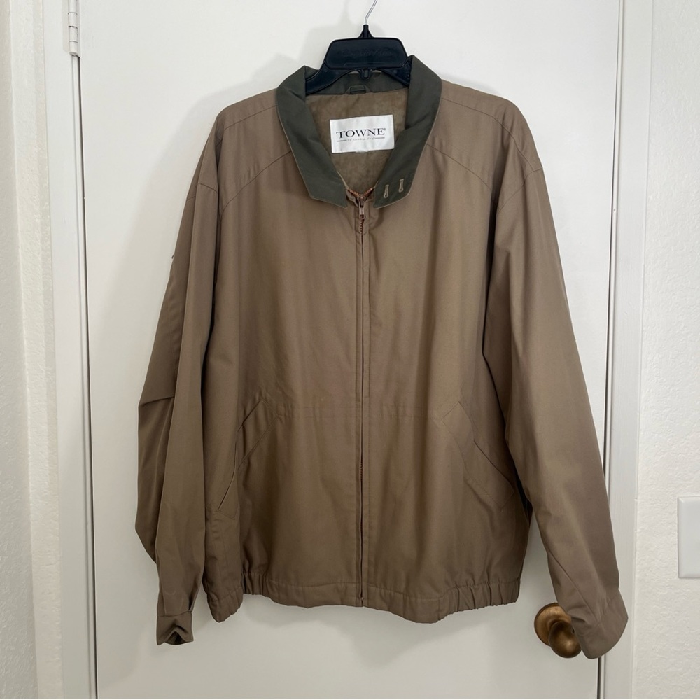 Towne by London Fog Mens Harrington Jacket XXL Tan Full Zip Pockets Lined Casual